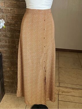 Women's Yellow Printed Maxi Skirt - Lightweight Button-Front